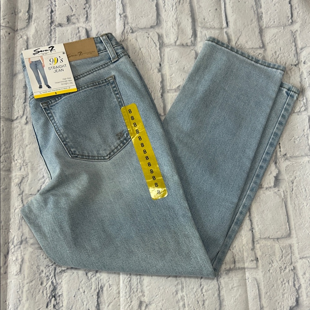 Seven7 90's High Rise Straight Jeans in Light Blue